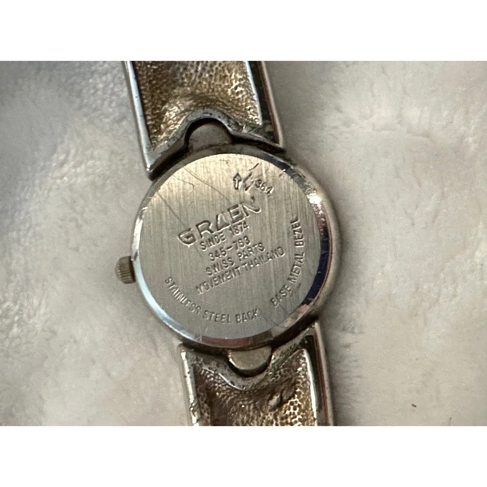 Gruen Quartz Bangle Watch Red and‎ Silver Tone Stylish Womens Jewelry